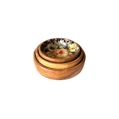 acacia wooden bowl with spoon and meena set/3