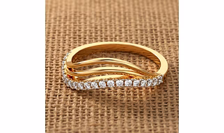 Lab Grown Diamond Crossover Round Wedding Ring 14K Yellow Gold Criss Cross Engagement Ring. Overlapping Ring For Women Half Eternity Band
