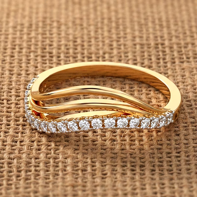 lab grown diamond crossover round wedding ring 14k yellow gold criss cross engagement ring. overlapping ring for women half eternity band