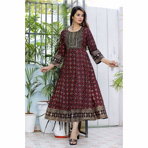 Traditional Printed Long Rayon Gown