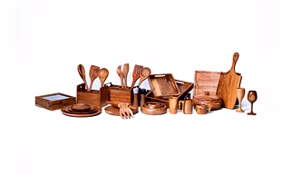 Spoon set ,  chopping board, large chopping board, tray , bowl set , bread box , spice box , wine glass , handle tray