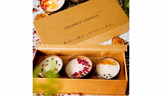 Thenga Eco-Friendly Coconut Candle Gift Box – Set of 3 | Soy Wax Candles, 100 gm