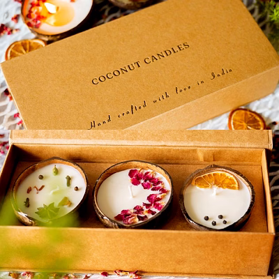 thenga eco-friendly coconut candle gift box – set of 3 | soy wax candles, 100 gm