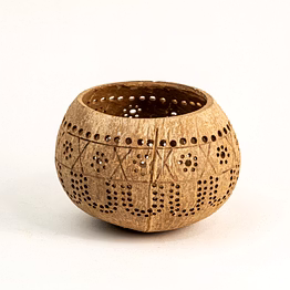 thenga hand carved coconut shell candle holder | lantern tealight - tropical | handcrafted natural decor