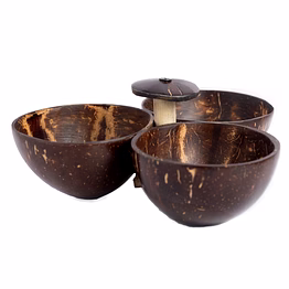 thenga coconut shell three bowl serving set + 3 spoons | handcrafted natural tableware