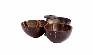 Thenga Coconut Shell Three Bowl Serving Set + 3 Spoons | Handcrafted Natural Tableware