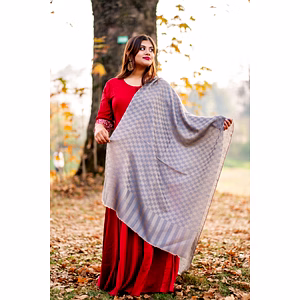 Grey Checkered Pashmina Stole