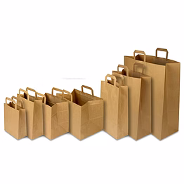 vyom brown kraft flat handle carry bag with l: 240-450 mm, w: 230-450 mm, gusset: 80-220 mm