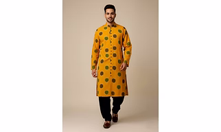 Ikat Kurta | Mustard & Mehendi Harmony