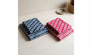Hand Block Printed Batik and Stripe Cotton Cambric Fabric Set