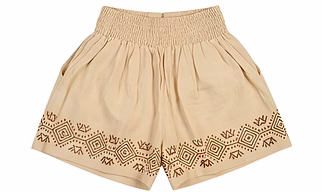 Ladies Premium Beige Cotton Embroidered Shorts