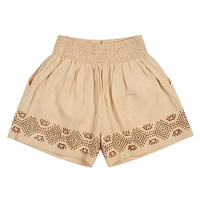 ladies premium beige cotton embroidered shorts