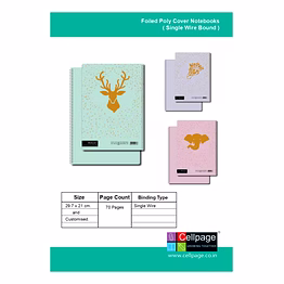 foiled poly cover notebooks ( single wire bound ) 70 pages