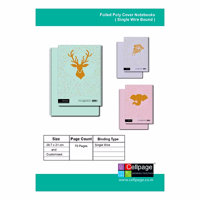 foiled poly cover notebooks ( single wire bound ) 70 pages