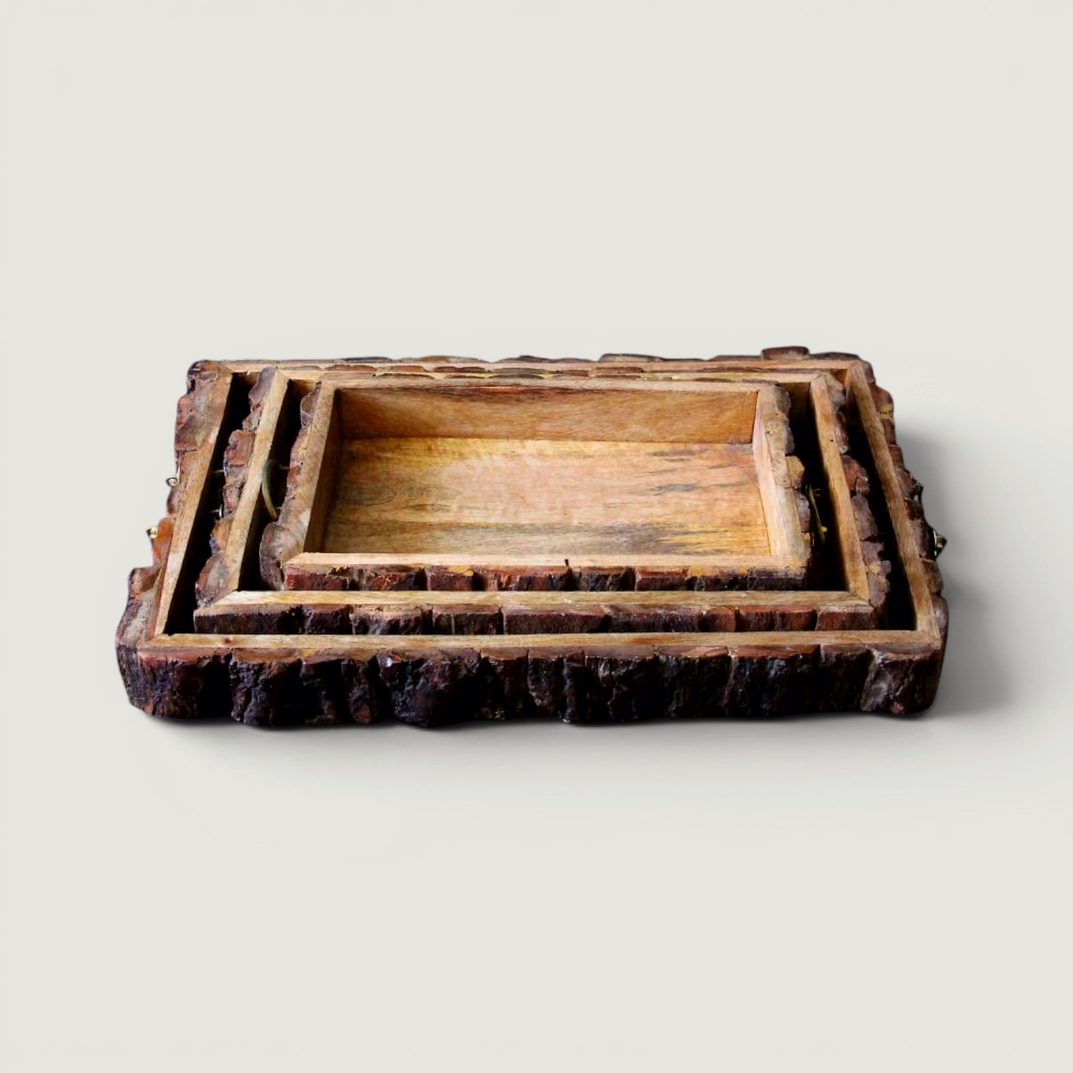 Wooden Serving Tray Set, Rustic Nesting Trays, Farmhouse Table Decor, Set of 3 image 1