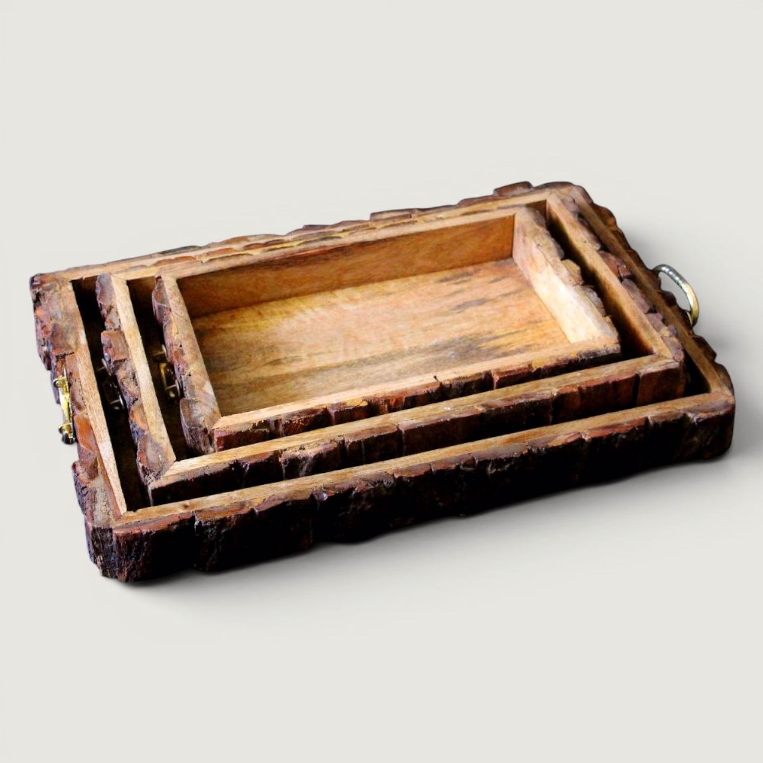 Wooden Serving Tray Set, Rustic Nesting Trays, Farmhouse Table Decor, Set of 3 image 2
