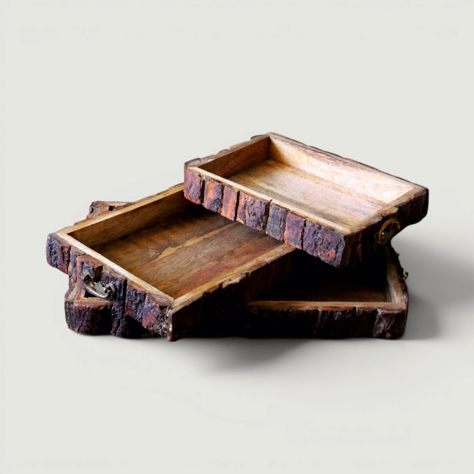 Wooden Serving Tray Set, Rustic Nesting Trays, Farmhouse Table Decor, Set of 3 image 3