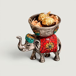 decorative elephant bowl with mosaic artwork | aluminium dry fruit holder | festive serving & table decor accent
