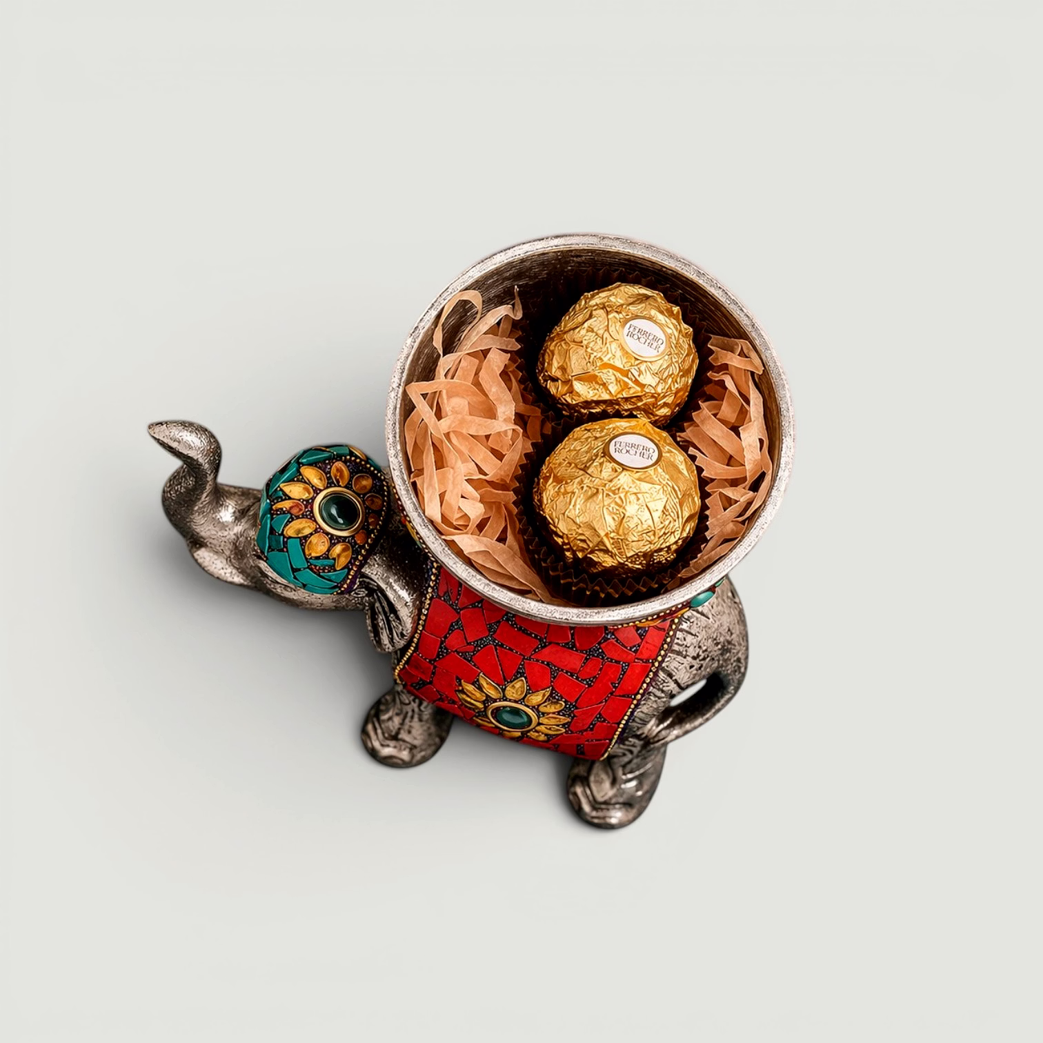 Decorative Elephant Bowl with Mosaic Artwork | Aluminium Dry Fruit Holder | Festive Serving & Table Decor Accent image 3