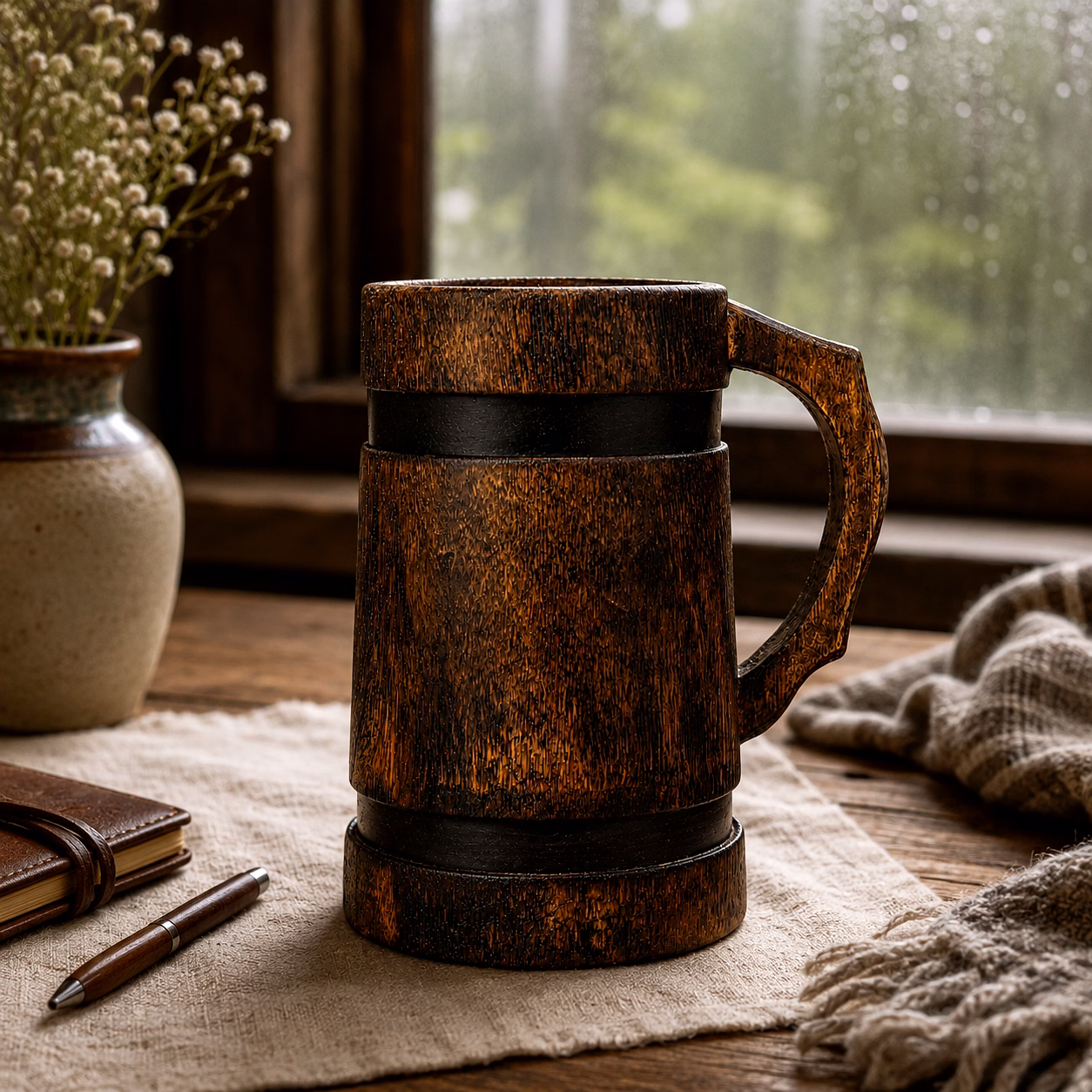 Handcrafted Mango Wood Barrel Mug | Rustic Wooden Beer Mug | Vintage Drinkware & Tableware Accent image 5