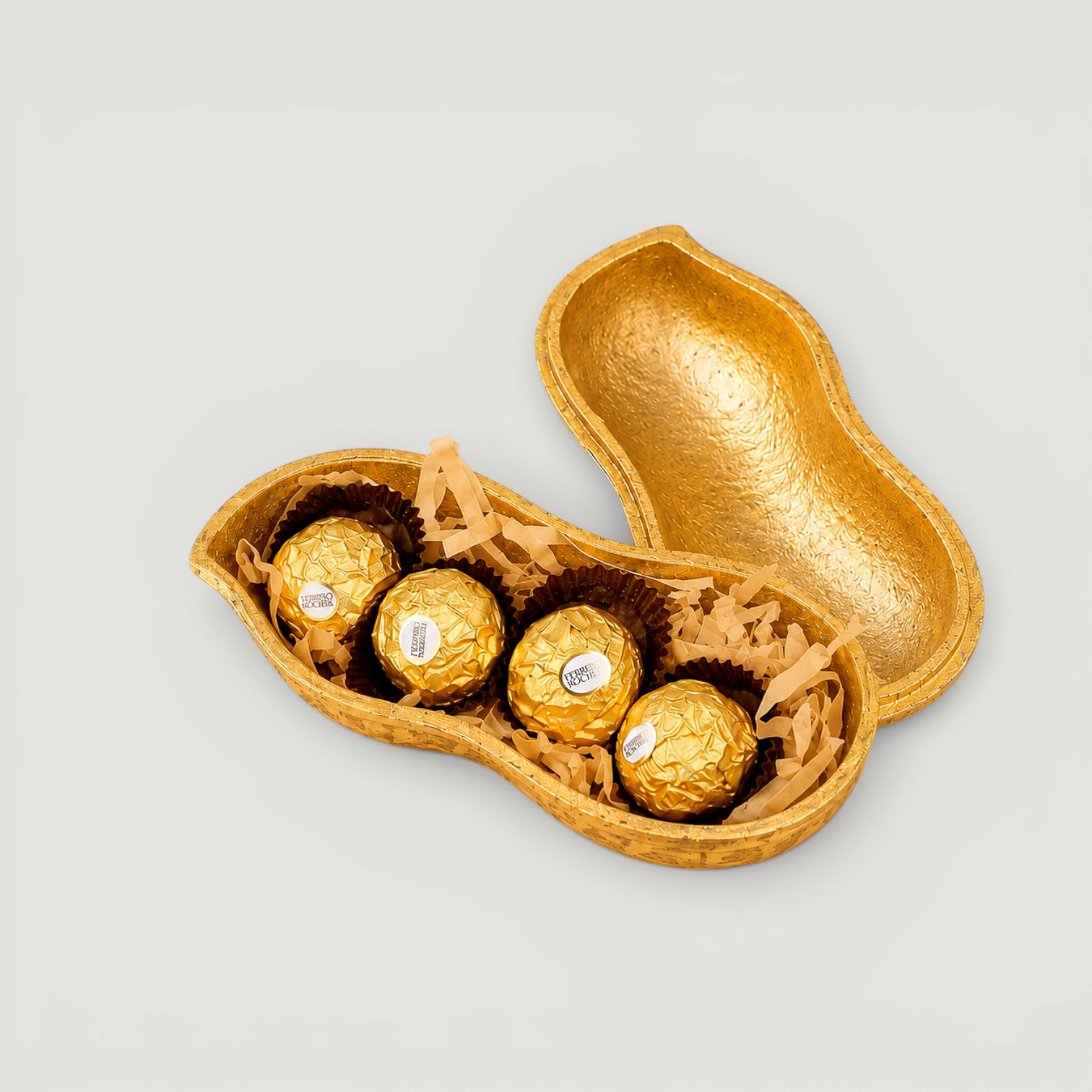 Golden Peanut Shape Decorative Storage Box | Metal Trinket Organizer | Luxury Tabletop & Gift Decor Accent image 2
