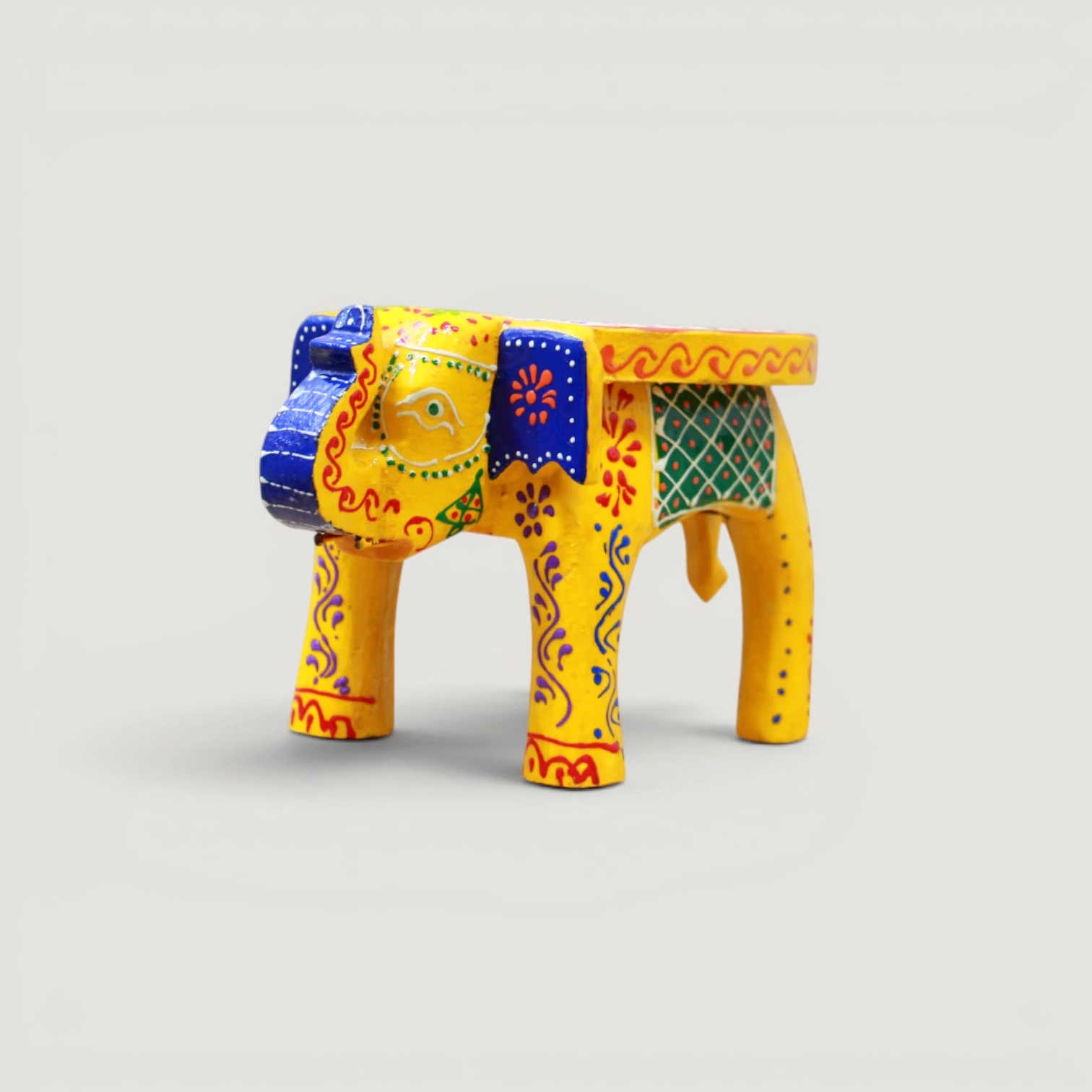 hand-painted wooden elephant stool | decorative mini stool | traditional indian handicraft & tabletop decor