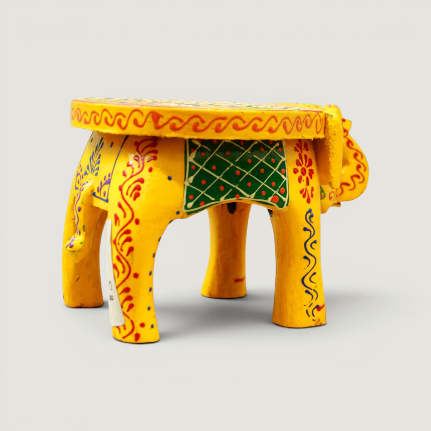 Hand-Painted Wooden Elephant Stool | Decorative Mini Stool | Traditional Indian Handicraft & Tabletop Decor image 2