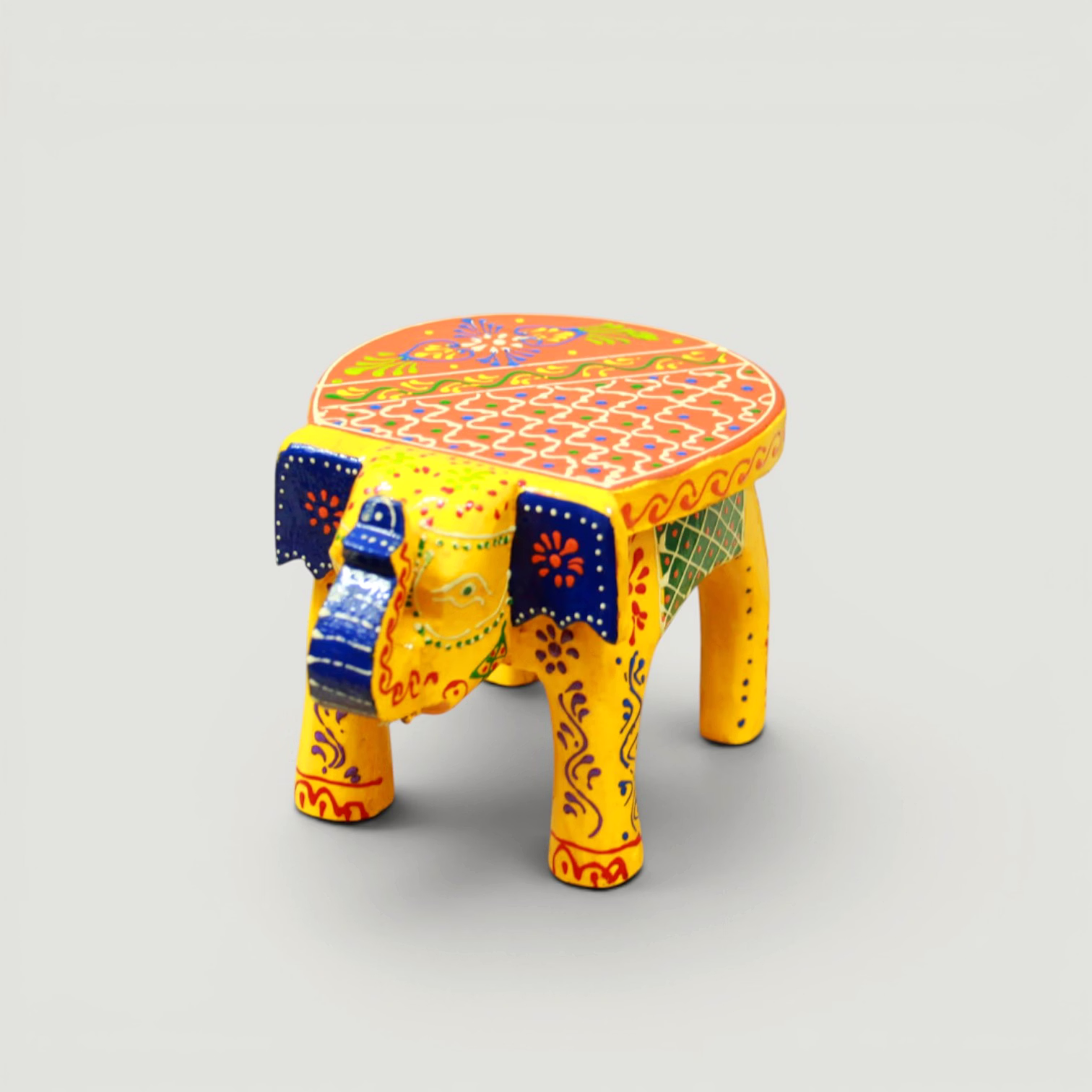 Hand-Painted Wooden Elephant Stool | Decorative Mini Stool | Traditional Indian Handicraft & Tabletop Decor image 3