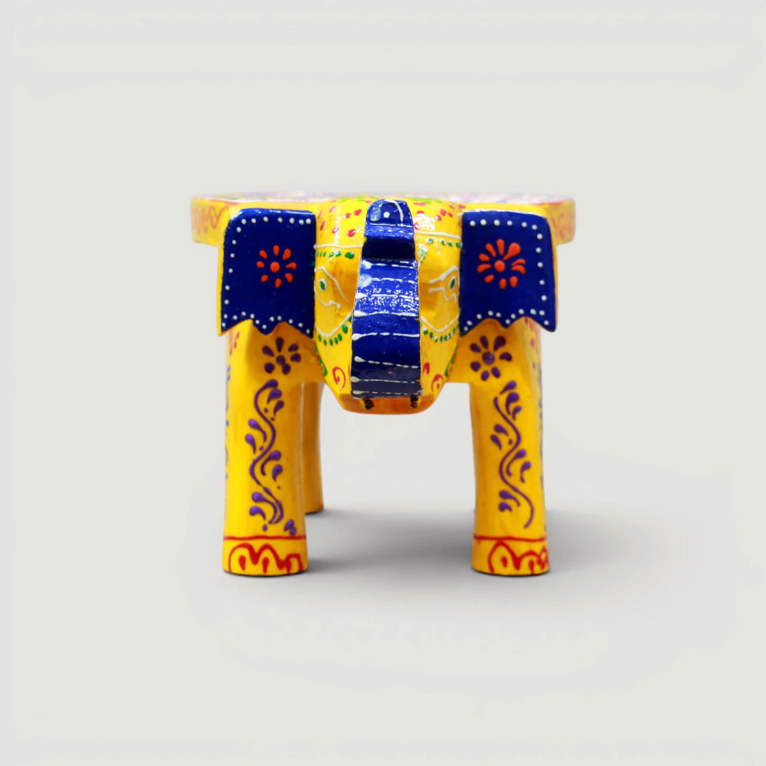 Hand-Painted Wooden Elephant Stool | Decorative Mini Stool | Traditional Indian Handicraft & Tabletop Decor image 4