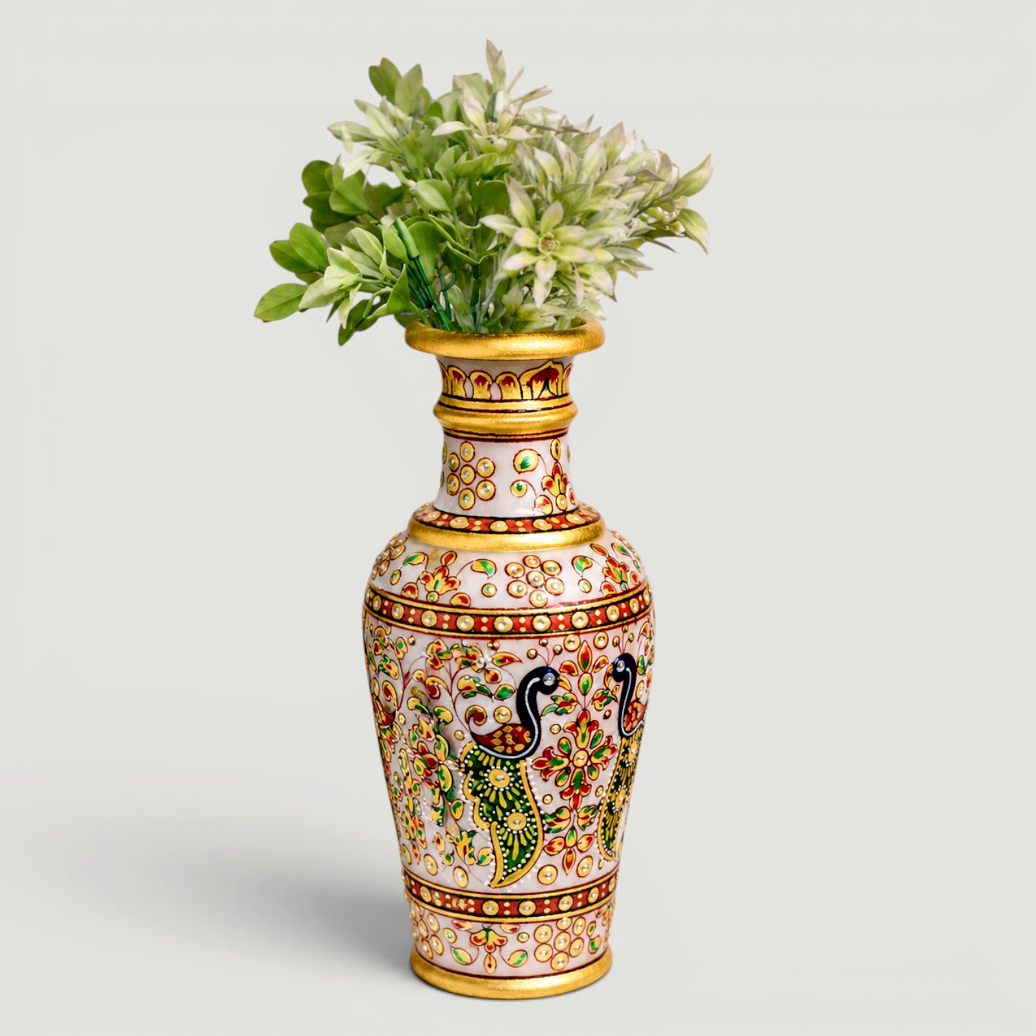 hand-painted peacock marble vase | decorative marble flower vase | traditional indian home decor accent