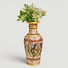 hand-painted peacock marble vase | decorative marble flower vase | traditional indian home decor accent