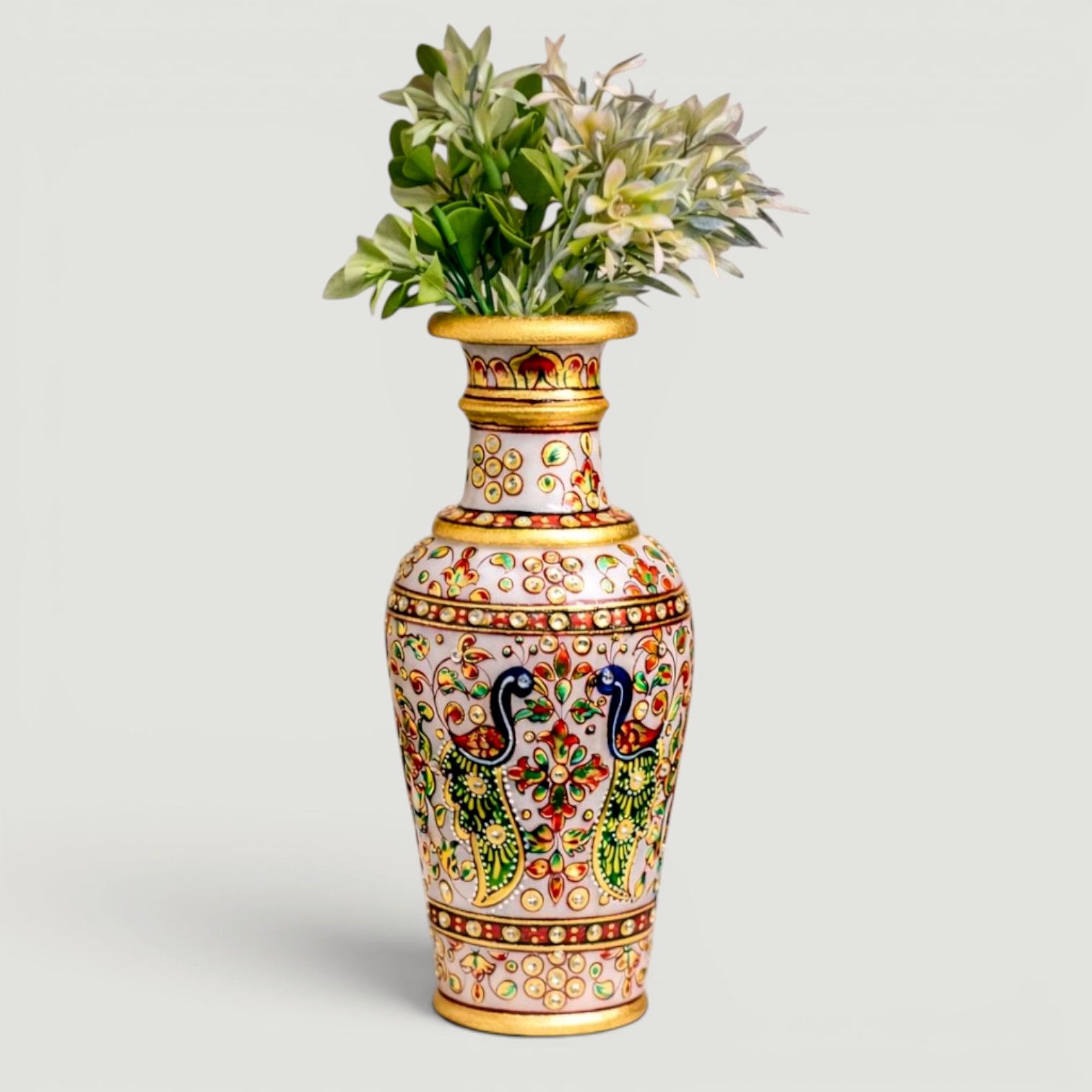 Hand-Painted Peacock Marble Vase | Decorative Marble Flower Vase | Traditional Indian Home Decor Accent image 2