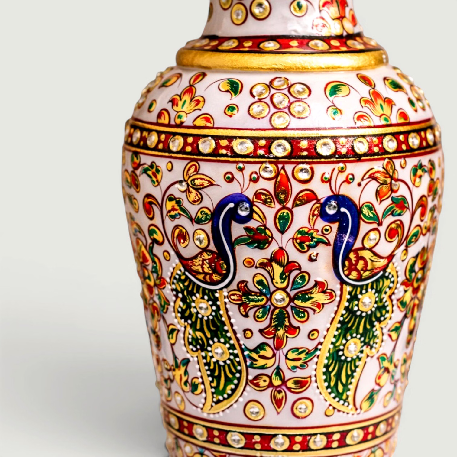 Hand-Painted Peacock Marble Vase | Decorative Marble Flower Vase | Traditional Indian Home Decor Accent image 3