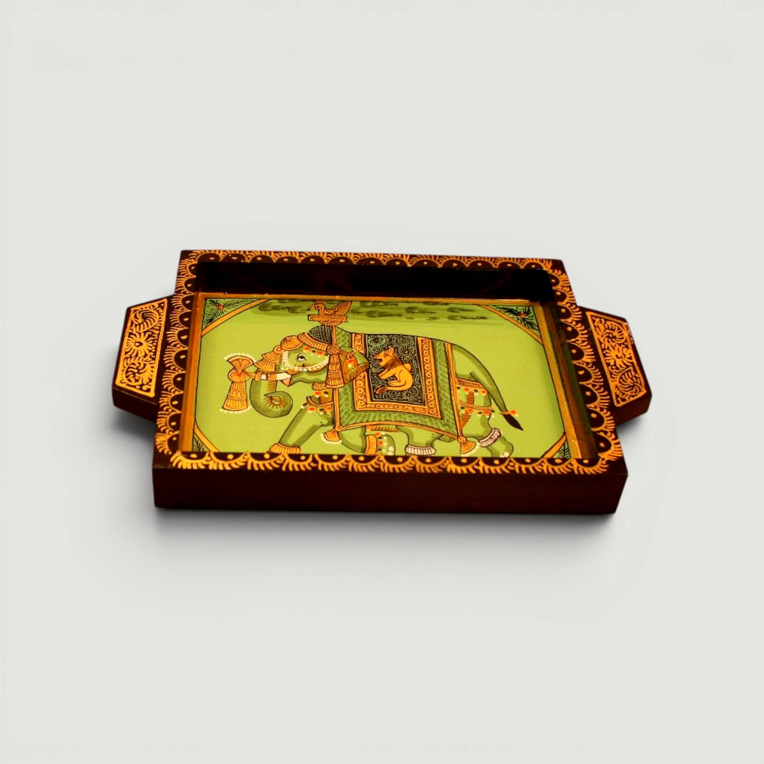 Handcrafted Wooden Elephant Print Serving Tray | Decorative Wooden Tray | Ethnic Tableware & Home Decor Accent image 2