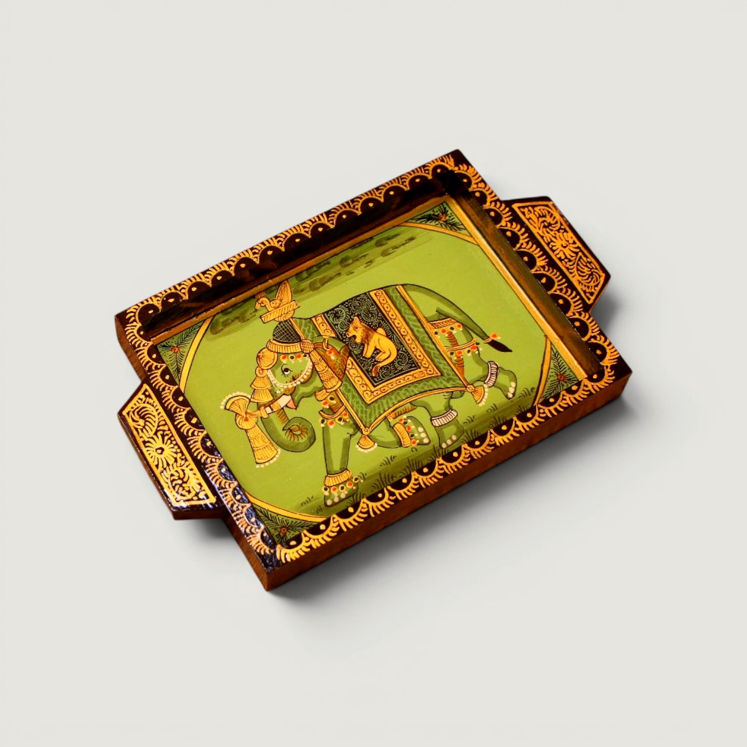 Handcrafted Wooden Elephant Print Serving Tray | Decorative Wooden Tray | Ethnic Tableware & Home Decor Accent image 3