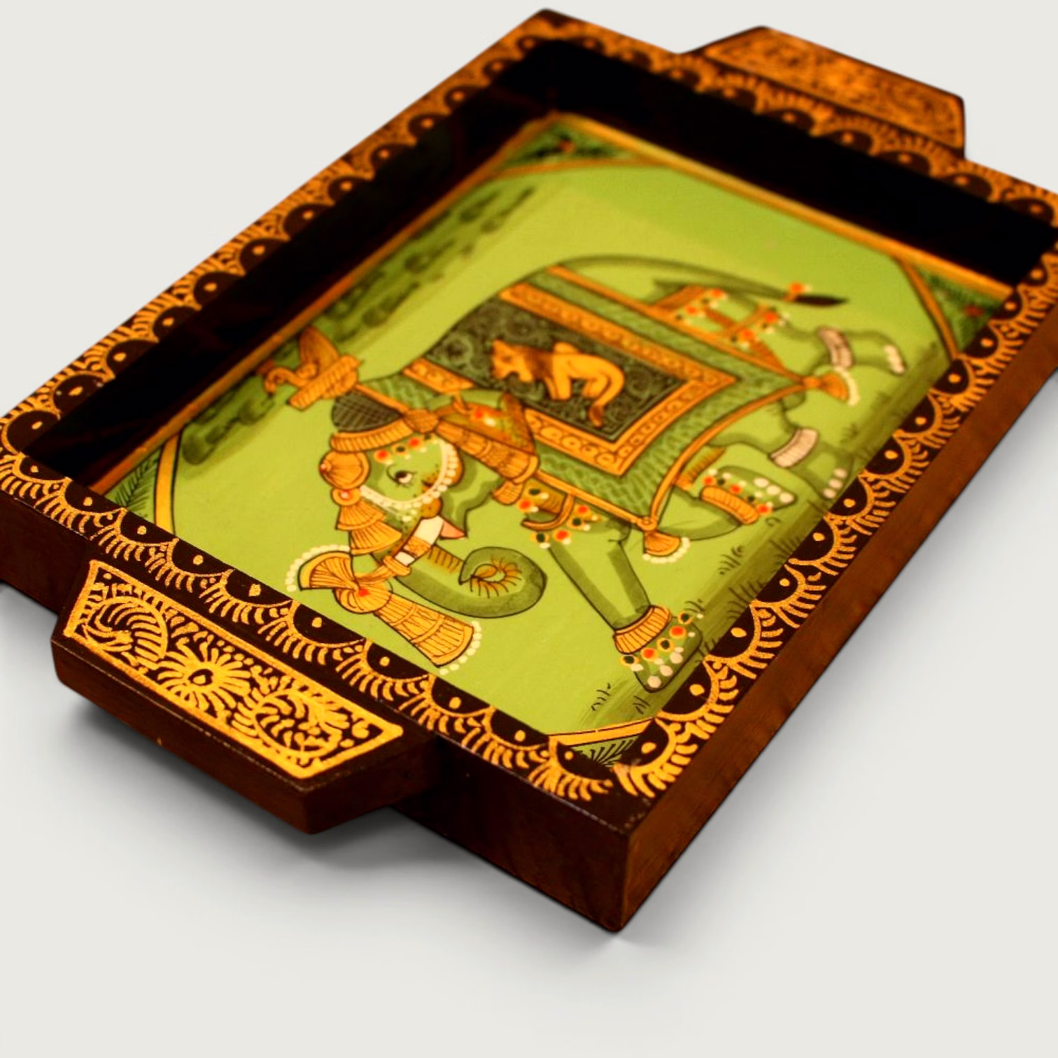 Handcrafted Wooden Elephant Print Serving Tray | Decorative Wooden Tray | Ethnic Tableware & Home Decor Accent image 4