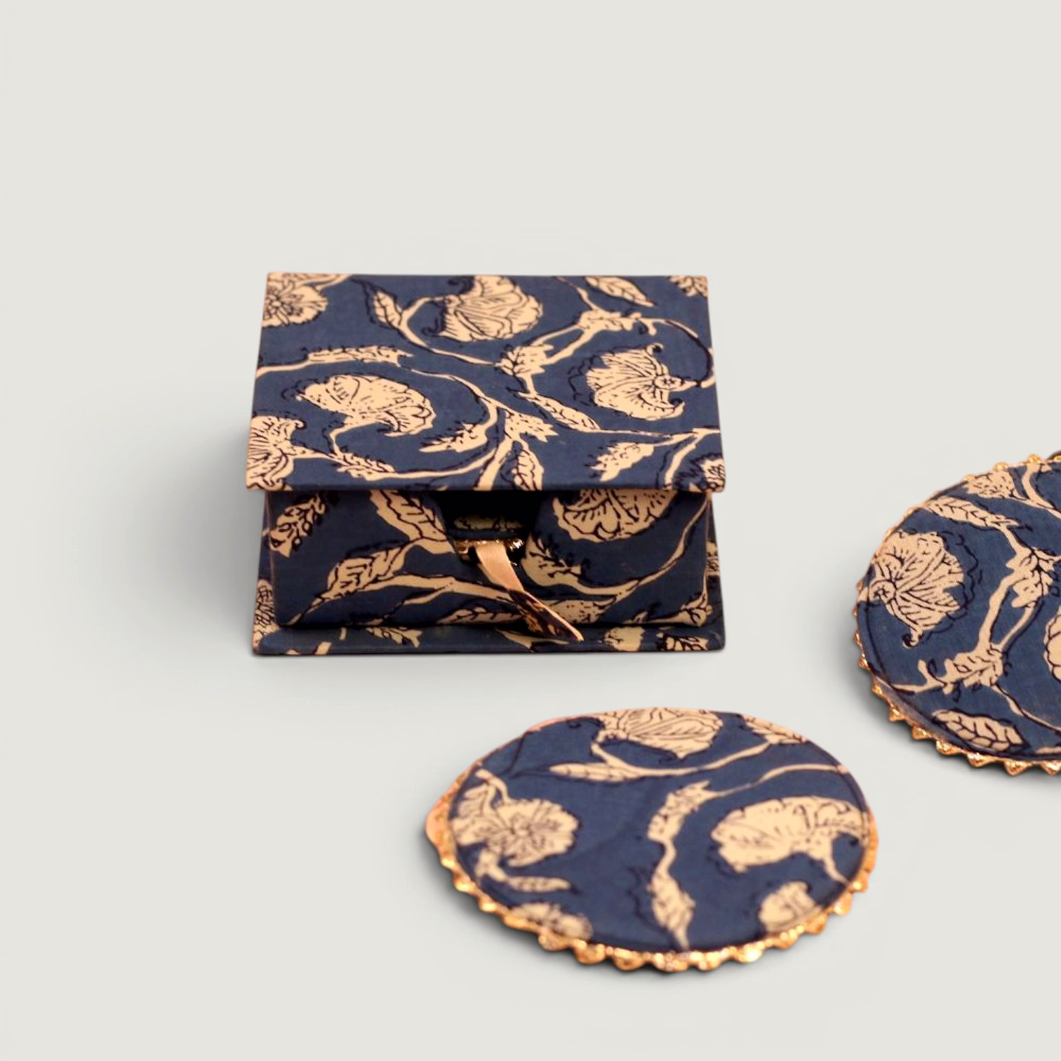 Handcrafted Fabric Coaster Set with Storage Box | Printed Table Coasters | Decorative Tea & Coffee Coaster Gift Set image 2