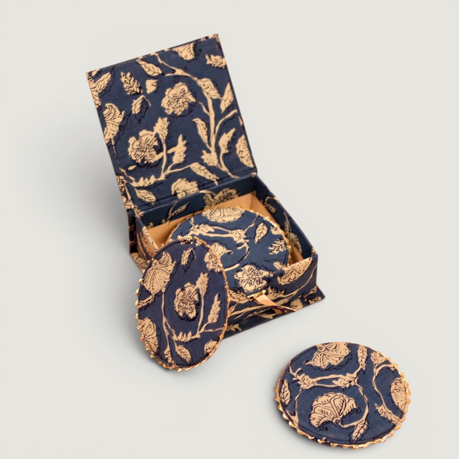 Handcrafted Fabric Coaster Set with Storage Box | Printed Table Coasters | Decorative Tea & Coffee Coaster Gift Set image 4