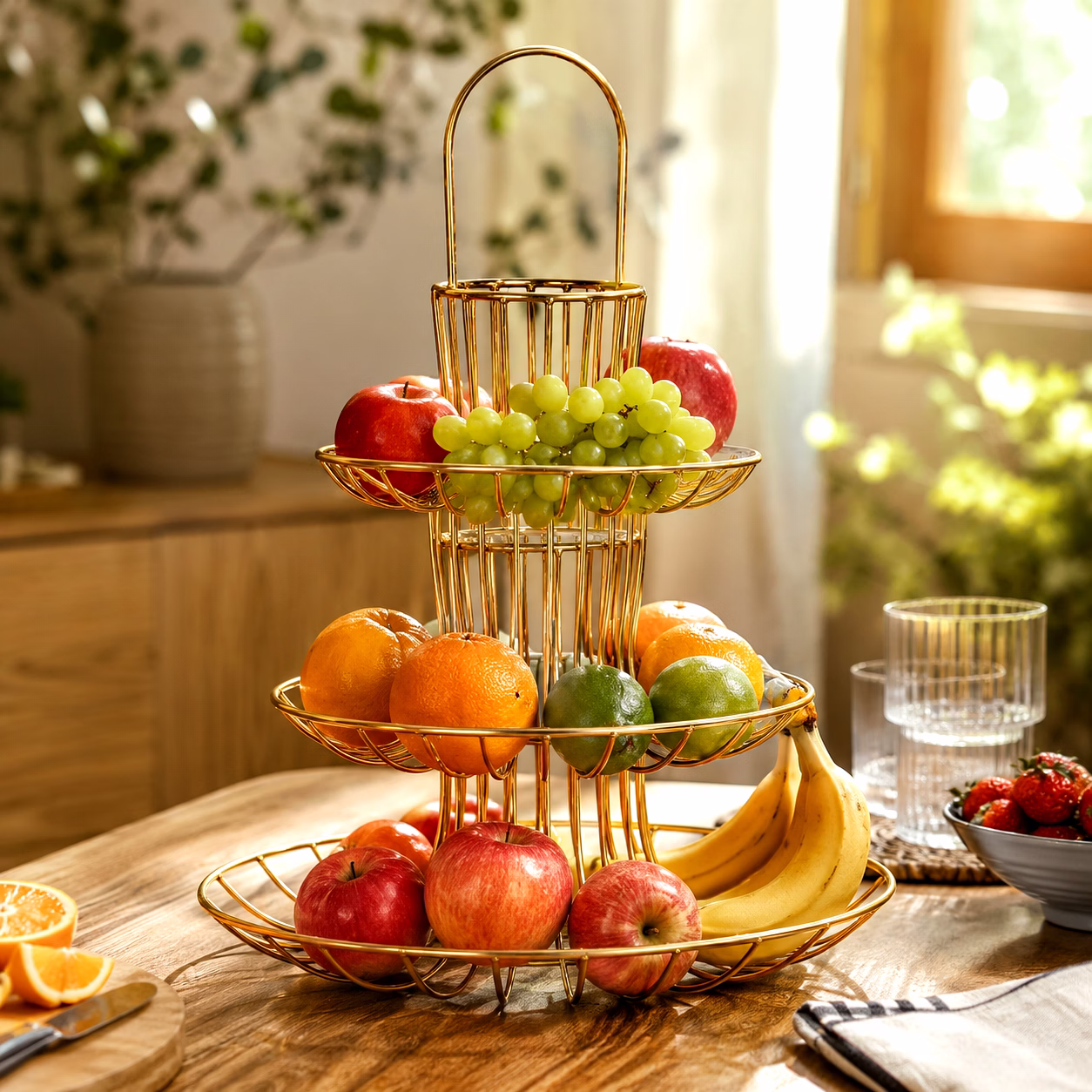 3-Tier Metal Fruit Basket Stand | Iron Countertop Fruit & Vegetable Organizer | Decorative Kitchen Storage Rack image 5
