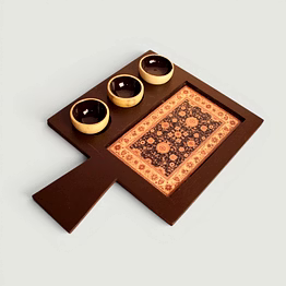 handcrafted wooden serving tray with ceramic bowls | snack & dip serving platter | decorative entertaining tray set