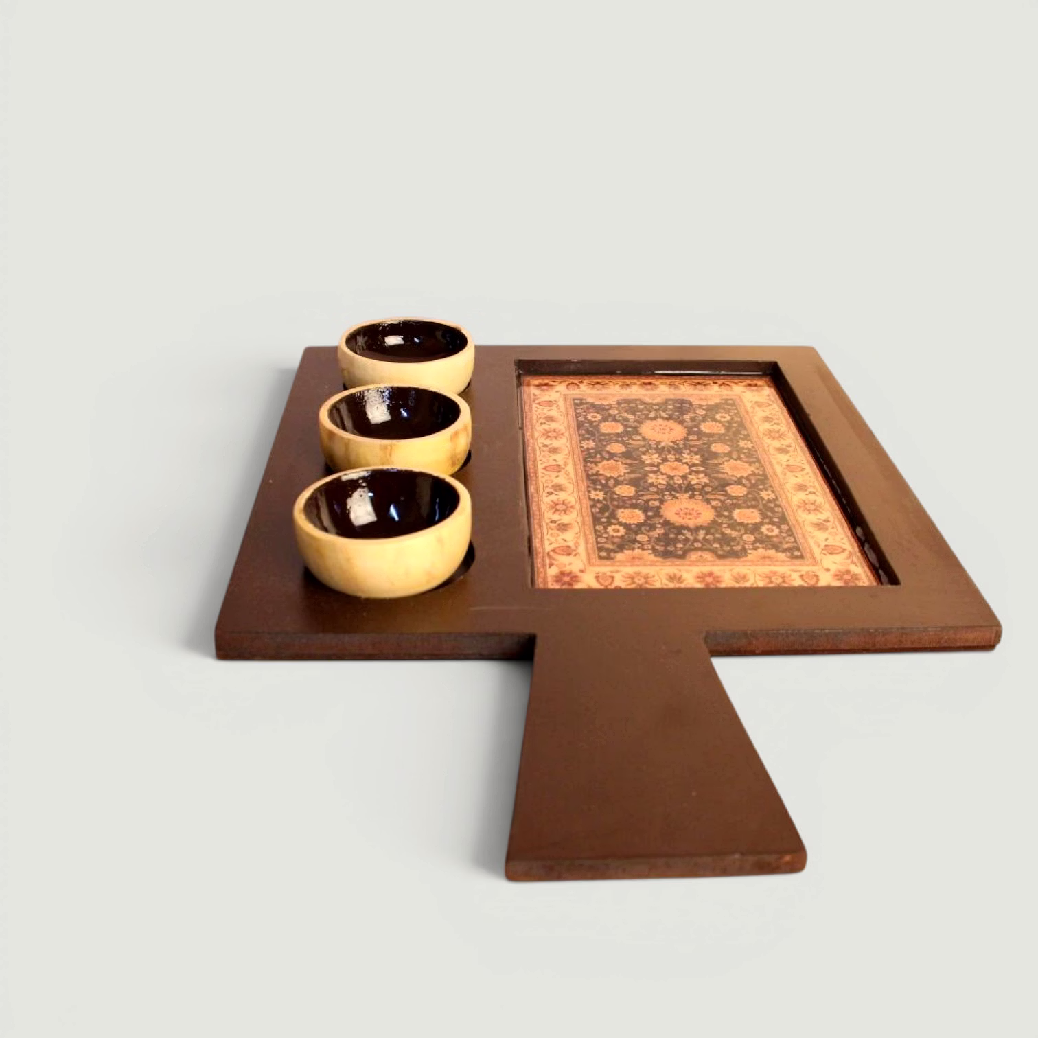 Handcrafted Wooden Serving Tray with Ceramic Bowls | Snack & Dip Serving Platter | Decorative Entertaining Tray Set image 4
