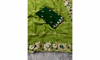 SITTUDI Star georgett fabric with c-pallu work with lehariya desgin