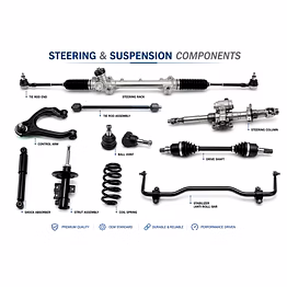 suspension and steering car parts, ball joint, shock absorber, axel joint, control arm, drive shaft stabilizer link, rack end, tie rod end