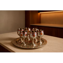 handcrafted brass wine glass set with serving tray