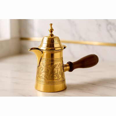 handcrafted brass turkish kettle with cover