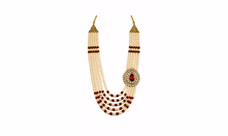 Men’s Wedding Pearl Mala with Mehroon Stone Brooch | Royal Dulha Haar for Sherwani