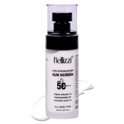 bellizzi spf 50 pa++++ sunscreen lotion | broad spectrum uva and uvb protection | with niacinamide, alpha arbutin as well as ascorbic acid | lightweight, no white cast | for all skin types | 50 ml