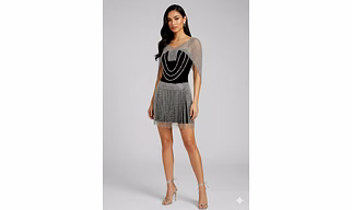 Handmade Luxury Aluminium Chainmail Fringe Dress for Women – Handmade Metallic Party Dress, Festival Outfit, Silver Chainmail Mini Dress Top and Skirt