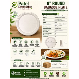 9” bagasse round plate