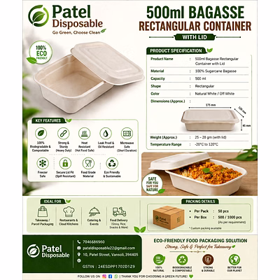 500ml rectangular container with lid